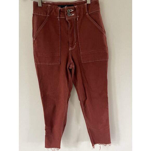 Hollister Ultra High-Rise Mom Jean Womens 26x27 Rust Denim Raw Hem Stretch - Picture 1 of 11